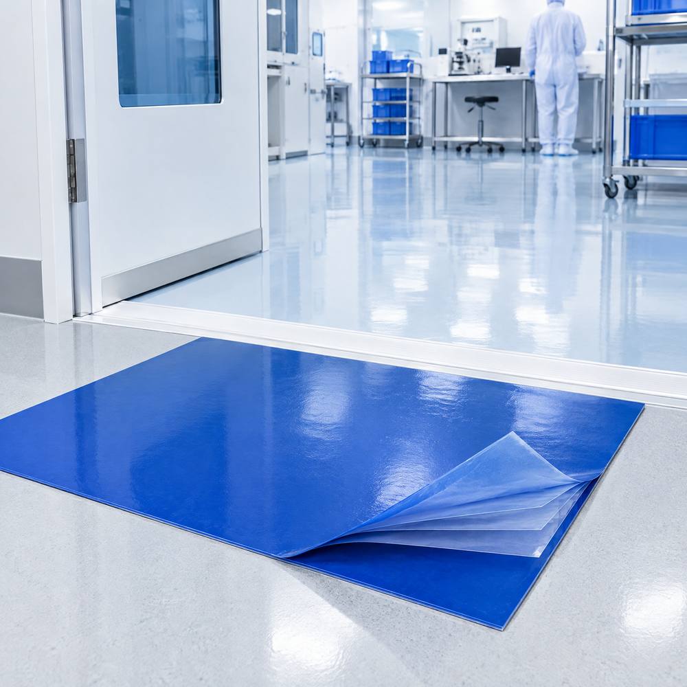 Blue multi-layer cleanroom adhesive sticky mat with peelable layers