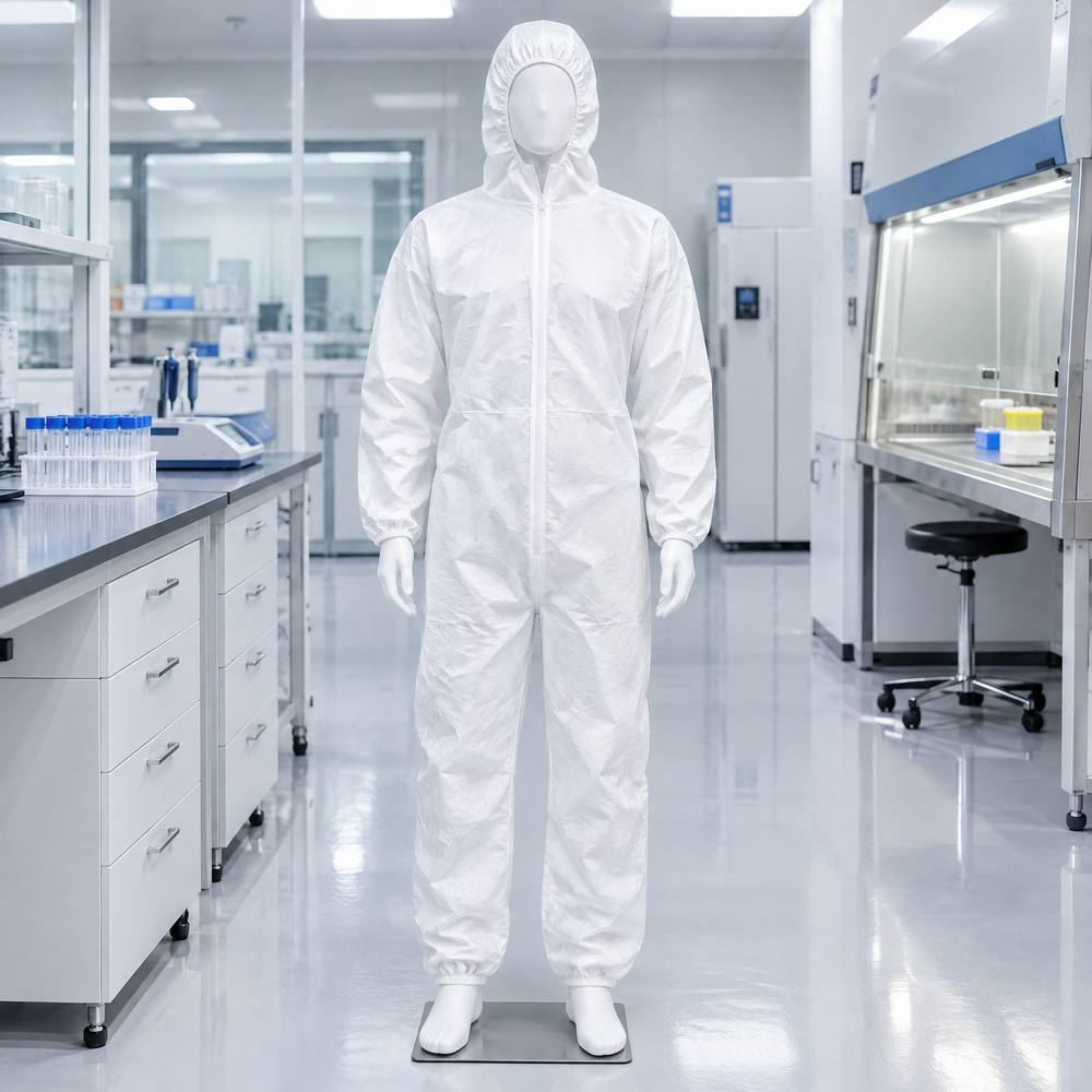 White Tyvek breathable protective coverall with hood