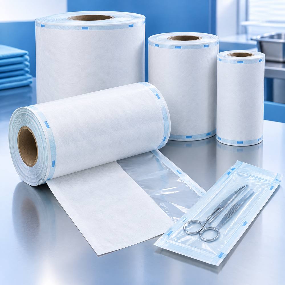 Roll of Tyvek and clear film sterilization pouch stock