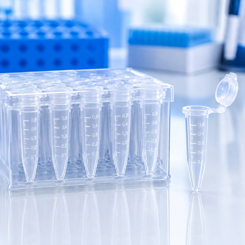 Pack of 0.5 mL graduated microcentrifuge tubes with attached caps