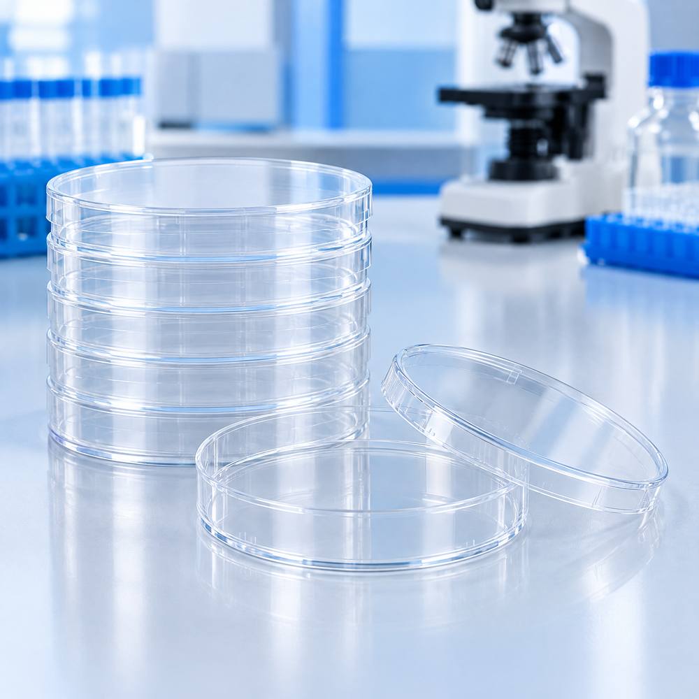 Transparent polystyrene petri dishes 90 mm diameter