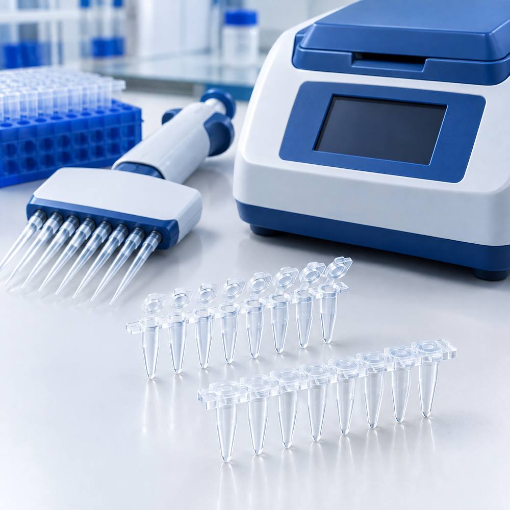 Eight-tube linked PCR strips with optical caps